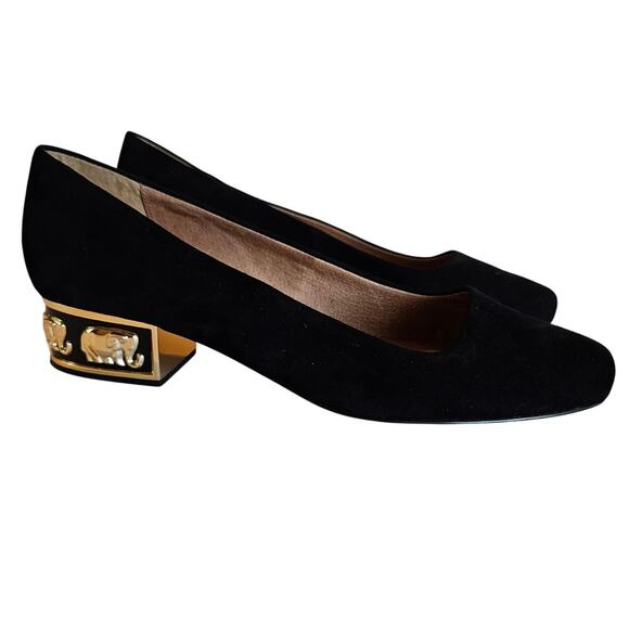 Nina Originals Black Velvet Pumps Gold Elephant Heel Detail Women's 9 Party Glam - Picture 1 of 12